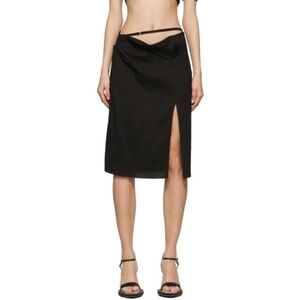 JACQUEMUS La Jupe Drap Virgin Wool Hemp Tailored Black Mini Slit Skirt 40 / 8